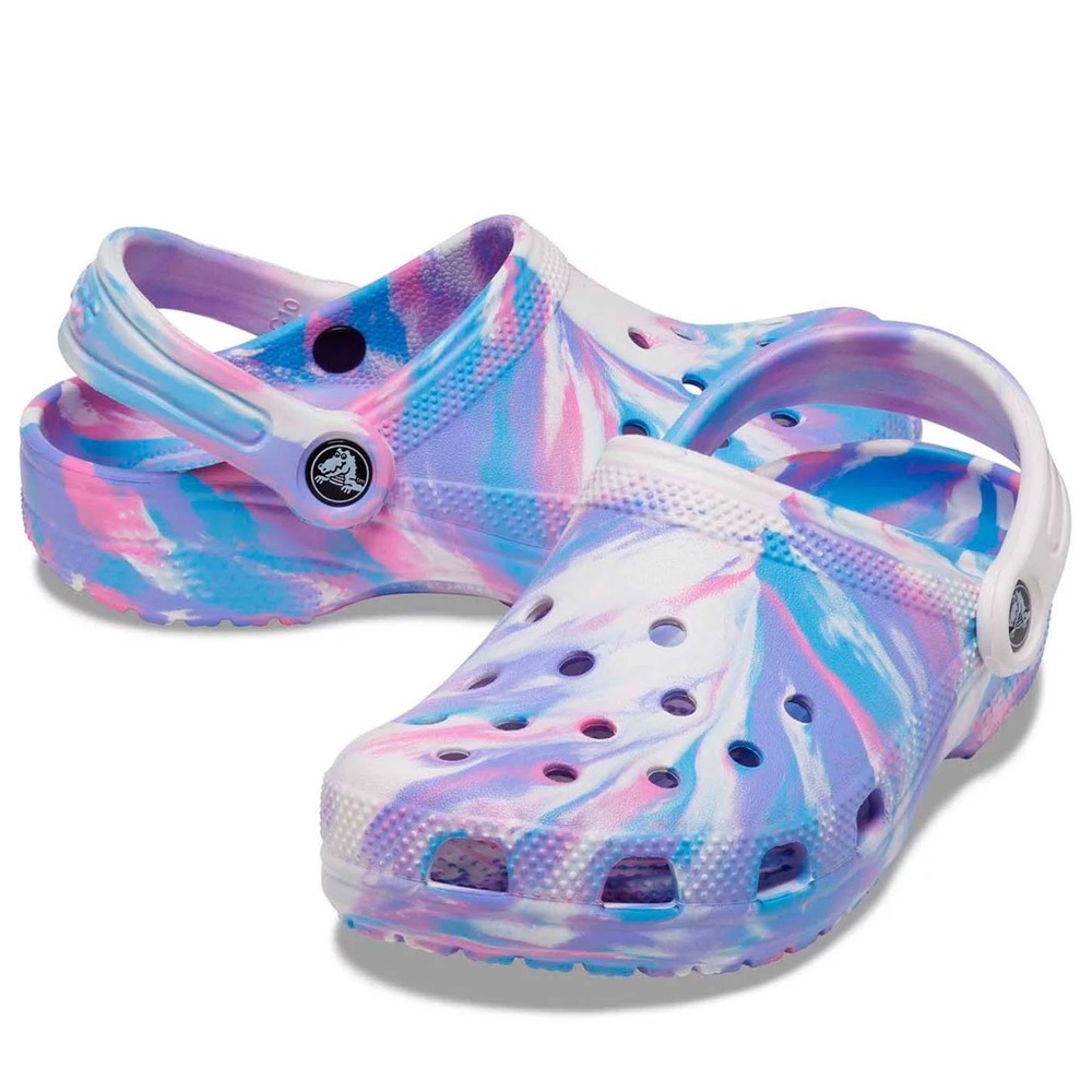 Girls Crocs 🍭 Marbled Colorful Purple Pink Candy Swirl Size 10 Clogs